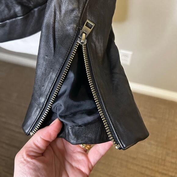 Madewell lamb leather shrunk zip front brass hardware jacket size 6** - Picture 5 of 15